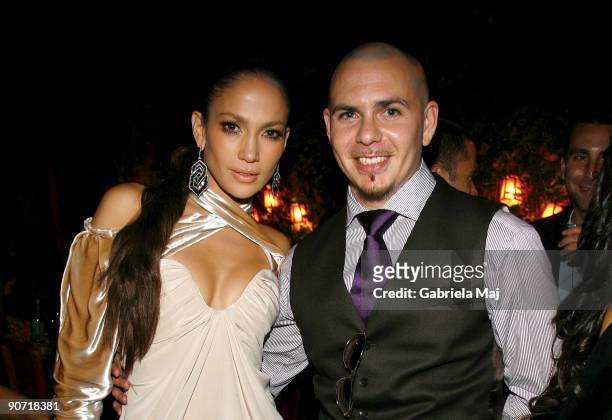 Jennifer Lopez and Pitbull attend a post VMA dinner at The Waverly Inn on September 13, 2009 in New York City.