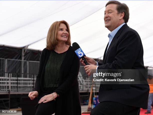 Kathy Connell, SAG Awards Executive Producer, and Sam Rubin, KTLA Entertainment Reporter, roll out the ceremonial red carpet in preparation for the...