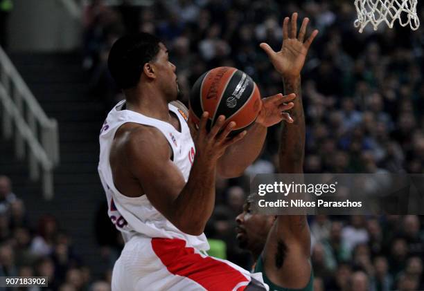 Kyle Hines, #42 of CSKA Moscow in action during the 2017/2018 Turkish Airlines EuroLeague Regular Season Round 19 game between Panathinaikos...