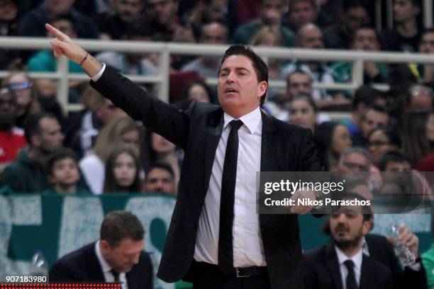 Xavi Pascual, Head Coach of Panathinaikos Superfoods Athens react during the 2017/2018 Turkish Airlines EuroLeague Regular Season Round 19 game...