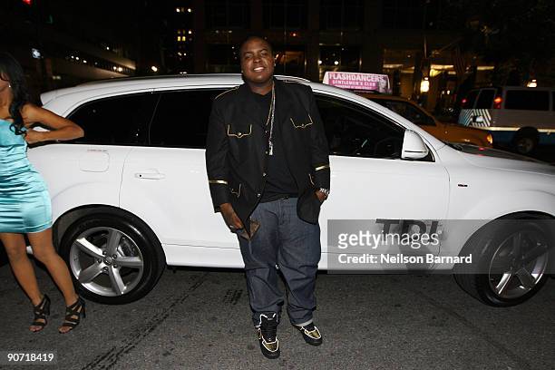 Recording artist Sean Kingston arrives in the Audi Q7 TDI clean diesel to the In Touch Weekly's "Icons & Idols" event at St Barts Cathedral on...