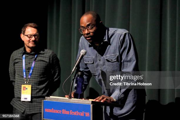 Director/Writer/Editor RaMell Ross speaks onstage during the "Hale County This Morning, This Evening" Premiere during the 2018 Sundance Film Festival...
