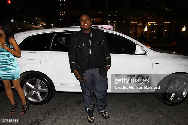 Recording artist Sean Kingston arrives in the Audi Q7 TDI clean diesel to the In Touch Weekly's "Icons & Idols" event at St Barts Cathedral on...