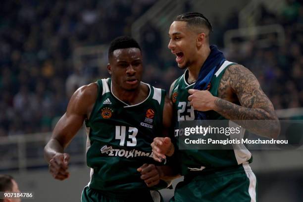 Athanasios Antetokounmpo, #43 and Zach Auguste, #23 of Panathinaikos Superfoods Athens during the 2017/2018 Turkish Airlines EuroLeague Regular...