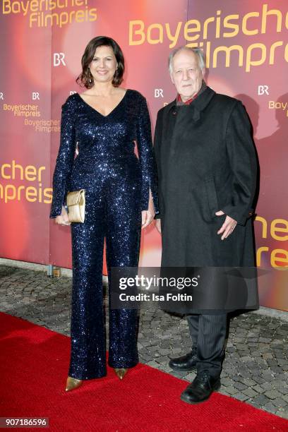 German politician Ilse Aigner and director Werner Herzog attend the Bayerischer Filmpreis 2017 at Prinzregententheater on January 21, 2018 in Munich,...