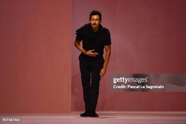 Haider Ackermann walks the runway during the Berluti Menswear Fall/Winter 2018-2019 show as part of Paris Fashion Week on January 19, 2018 in Paris,...