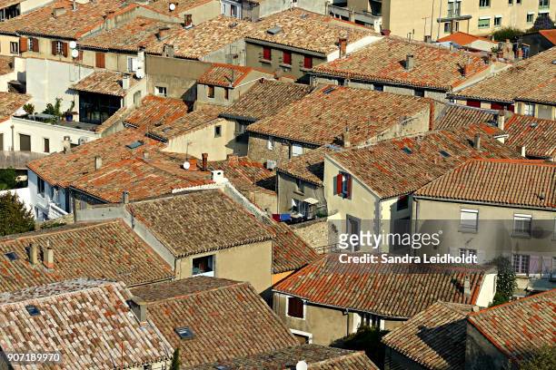 tiled rooftops of ville basse, carcassonne, france - aude imagens e fotografias de stock