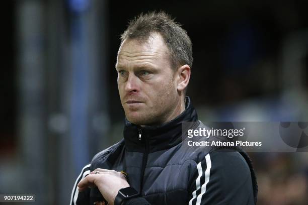 Newport County manager Michael Flynn prior to kick off of the Sky Bet League Two match between Newport County and Crawley Town at Rodney Parade on...