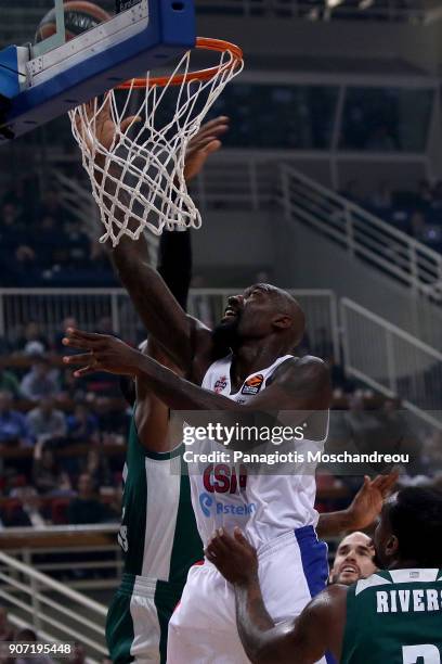 Othello Hunter, #44 of CSKA Moscow in action during the 2017/2018 Turkish Airlines EuroLeague Regular Season Round 19 game between Panathinaikos...