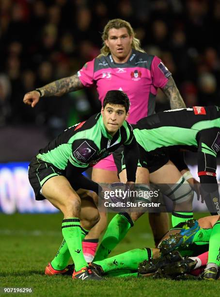 Paloise player Thibault Daubagna in action during the European Rugby Challenge Cup match between Gloucester and Section Paloise at Kingsholm on...