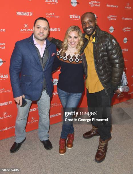 Actors Giuseppe Ardizzone, Cara Buono and Rob Morgan attend the "Monsters And Men" Premiere during the 2018 Sundance Film Festival at Eccles Center...