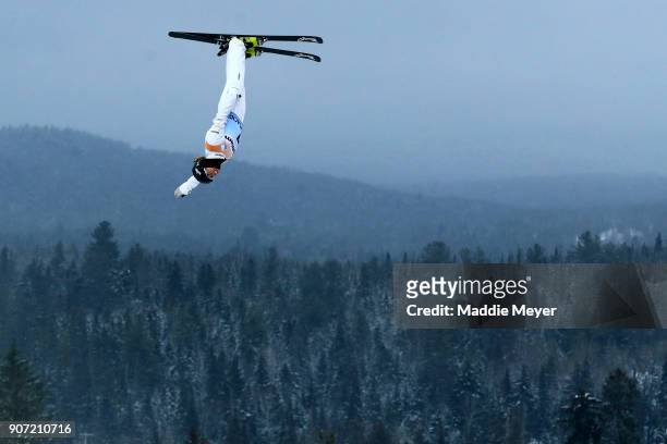 Danielle Scott of Australia jumps in the Ladies' Qualifying round during the Putnam Freestyle World Cup at the Lake Placid Olympic Ski Jumping...