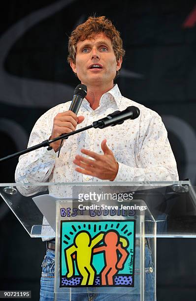 Anthony Kennedy Shriver speaks to guests at the Audi Best Buddies Challenge at Hearst Castle on September 12, 2009 in Carmel, California.