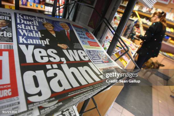 Copy of mass tabloid newspaper Bild with the headline "Yes, we yawn" and featuring Social Democrat , Vice Chancellor and Foreign Minister...