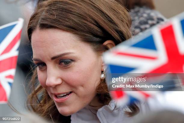 Catherine, Duchess of Cambridge visits The Wimbledon Junior Tennis Initiative at Bond Primary School on January 17, 2018 in London, England.