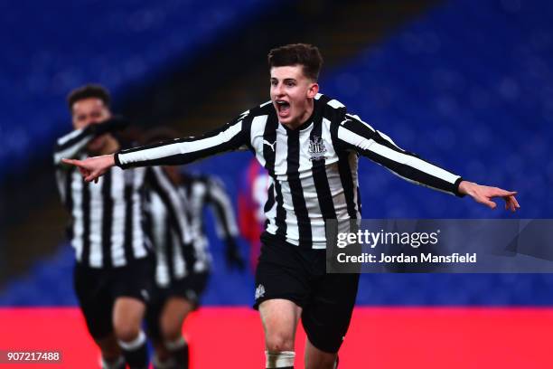 Kelland Watts of Newcastle celebrates scoring his sides third goal during the FA Youth Cup Fourth Round match between Crystal Palace and Newcastle...