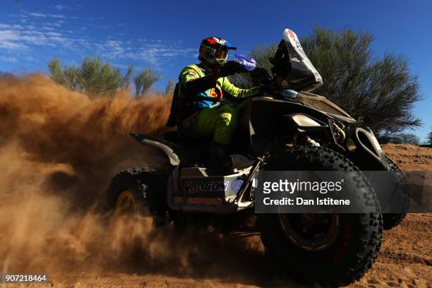 Axel Dutrie of France and Drag'On Rally rides a Raptor 700 Yamaha quad bike in the Classe : GQ.1 : 2 Roues Motrices - 0 during stage thirteen of the...