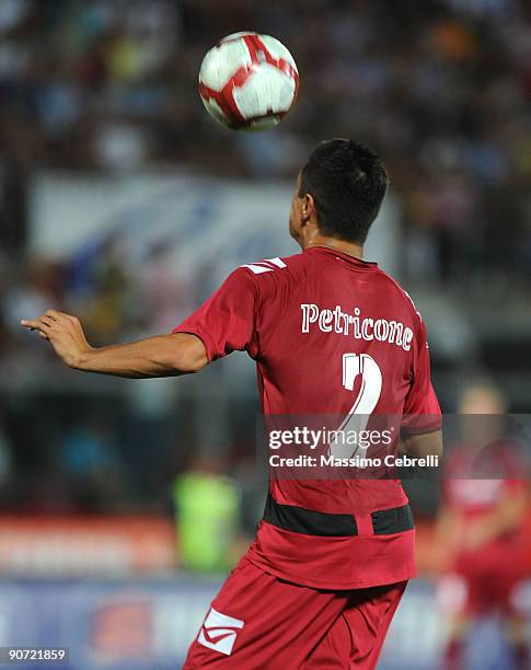 Romano Perticone of AS Livorno plays with anme mistaken on his jersey during the Serie A match bewtween AS Livorno and AC Milan at Stadio Armando...