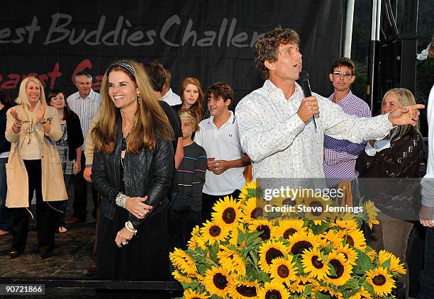 Maria Kennedy Shriver and Anthony Kennedy Shriver speak to guests at the Audi Best Buddies Challenge at Hearst Castle on September 12, 2009 in...