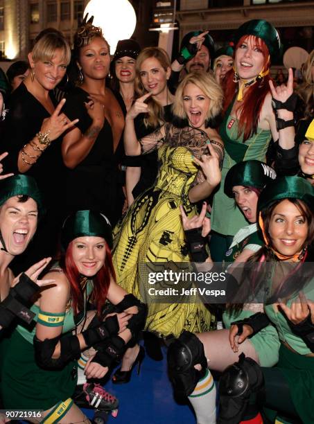 Actress Zoe Bell, actress Eve, actress Kristen Wiig, director Drew Barrymore and the roller derby team attend the"Whip It" Premiere at the Ryerson...