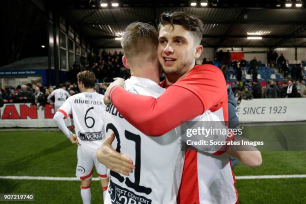 Rody de Boer of Telstar celebrates the victory with Toine van Huizen of Telstar during the Dutch Jupiler League match between Telstar v FC Eindhoven...