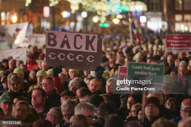 An estimated ten thousand people march during a rally against gas extraction on January 19, 2018 in Groningen, Netherlands. Frequent earthquakes due...