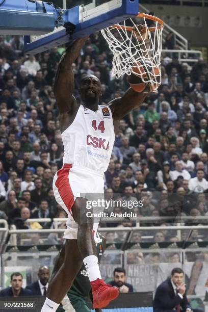 Othello Hunter of CSKA Moskow dunks the ball during the Turkish Airlines Euroleague basketball match between Panathinaikos Superfoods and CSKA Moscow...