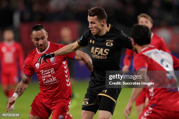 Sean Klaiber of FC Utrecht, Oussama Idrissi of AZ Alkmaar during the Dutch Eredivisie match between FC Utrecht v AZ Alkmaar at the Stadium...