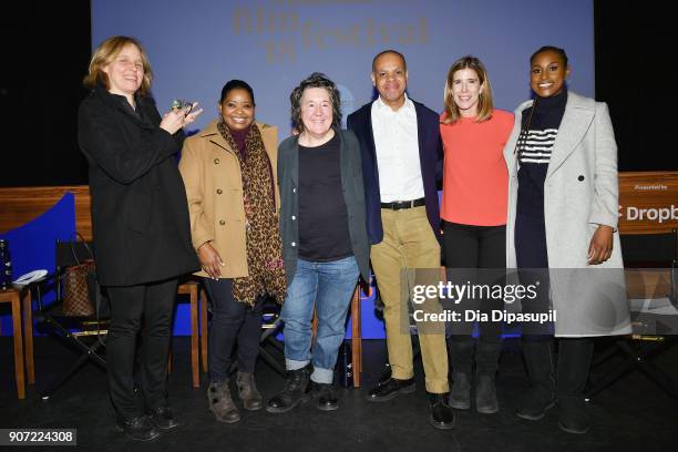 Megan Smith, Octavia Spencer, Christine Vachon, Patrick Gaspard, Sarah Ellison and Issa Rae attend the Panel: Adaptation during the 2018 Sundance...