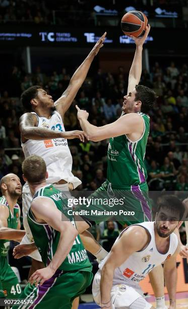 Carlos Suarez, #43 of Unicaja Malaga in action during the 2017/2018 Turkish Airlines EuroLeague Regular Season game between Unicaja Malaga and Real...