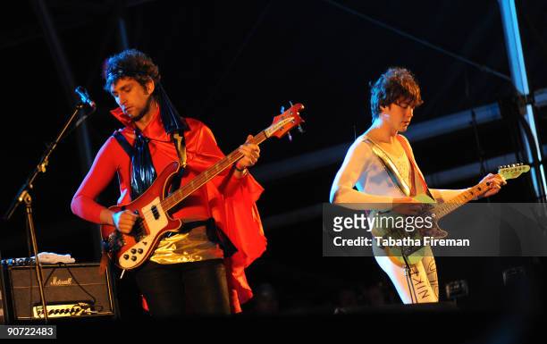 Ben Goldwasse and Andrew VanWyngarden of MGMT perform on the main stage on the first day of Bestival at Robin Hill Country Park on September 11, 2009...