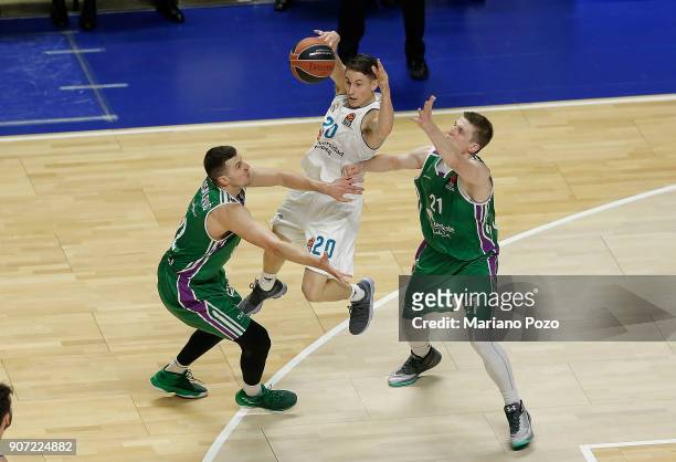 Jaycee Carroll, #20 of Real Madrid in action during the 2017/2018 Turkish Airlines EuroLeague Regular Season game between Unicaja Malaga and Real...