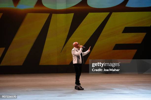 Vin Diesel introduces the 'Fast and Furious Live'Premiere at The O2 Arena on January 19, 2018 in London, England.