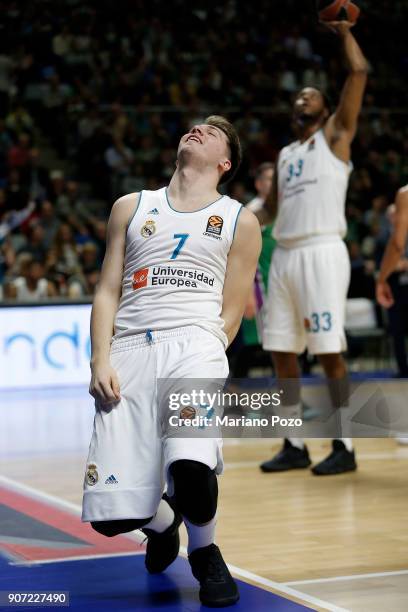 Luka Doncic, #7 of Real Madrid in action during the 2017/2018 Turkish Airlines EuroLeague Regular Season game between Unicaja Malaga and Real Madrid...