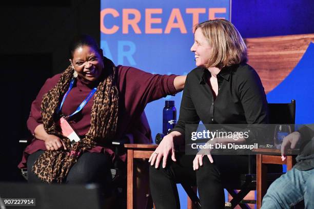Actress Octavia Spencer and CEO of shift7 Megan Smith speak onstage at the Power Of Story Panel: Culture Shift during the 2018 Sundance Film Festival...