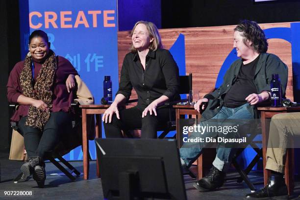 Actress Octavia Spencer , CEO of shift7 Megan Smith and producer Christine Vachon speak onstage at the Power Of Story Panel: Culture Shift during the...