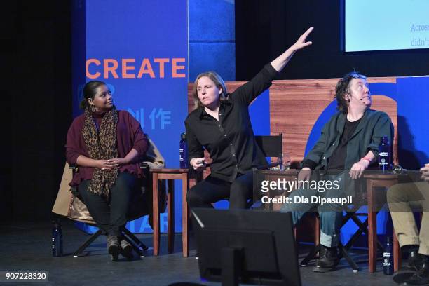 Actress Octavia Spencer , CEO of shift7 Megan Smith and producer Christine Vachon speak onstage at the Power Of Story Panel: Culture Shift during the...