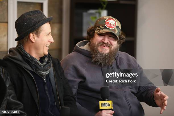 Actor Linus Roache and director Panos Cosmatos of 'Mandy' attend The IMDb Studio and The IMDb Show on Location at The Sundance Film Festival on...