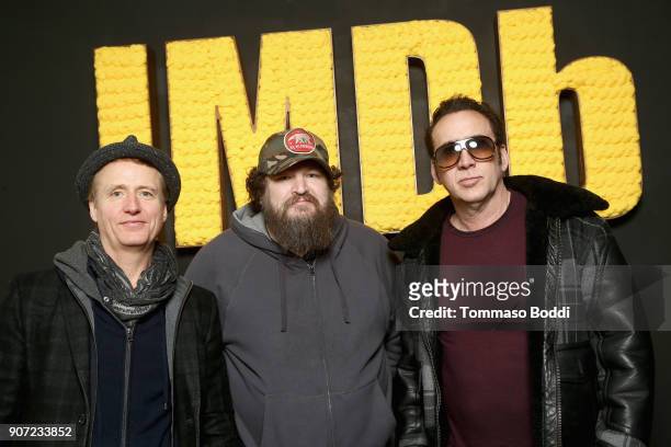 Linus Roache, Panos Cosmatos and Nicolas Cage from 'Mandy' attend The IMDb Studio at The Sundance Film Festival on January 19, 2018 in Park City,...