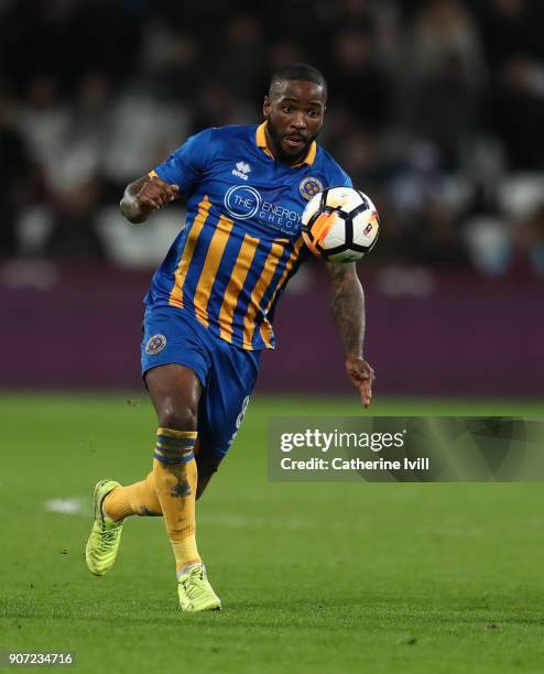Abu Ogogo of Shrewsbury Town during the Emirates FA Cup Third Round Replay match between West Ham United and Shrewsbury Town at London Stadium on...