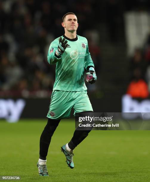 Dean Henderson of Shrewsbury Town during the Emirates FA Cup Third Round Replay match between West Ham United and Shrewsbury Town at London Stadium...