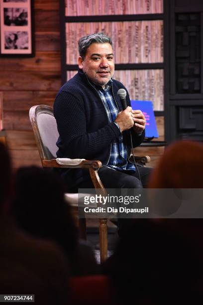 Eugene Hernandez deputy director of Lincoln Center speaks onstage at the Panel: Adaptation during the 2018 Sundance Film Festival at Filmmaker Lodge...