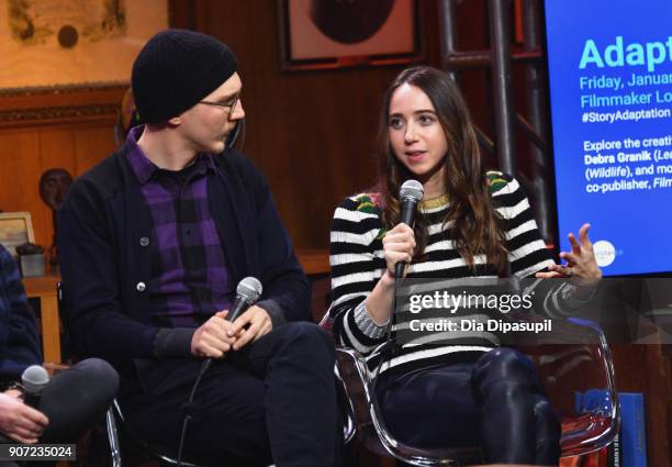 Paul Dano and Zoe Kazan speak onstage at the Panel: Adaptation during the 2018 Sundance Film Festival at Filmmaker Lodge on January 19, 2018 in Park...