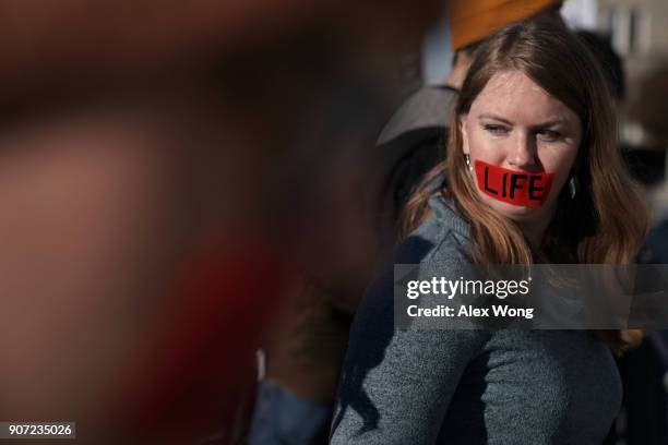 Pro-life activist participates in the 2018 March for Life January 19, 2018 in Washington, DC. Activists gathered in the nation's capital for the...