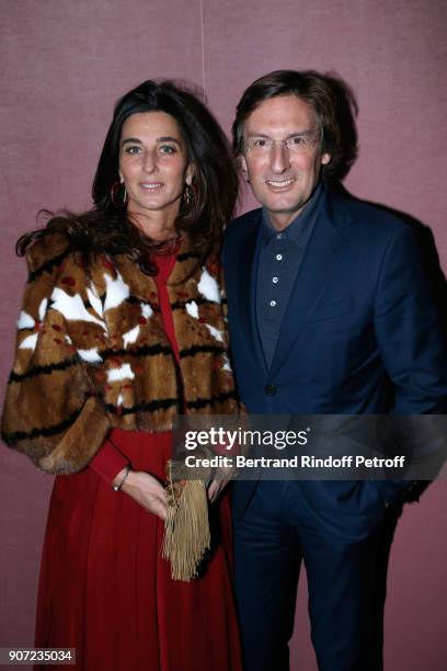 General Director of Berluti Pietro Beccari and his wife Elisabetta attend the Berluti Menswear Fall/Winter 2018-2019 show as part of Paris Fashion...