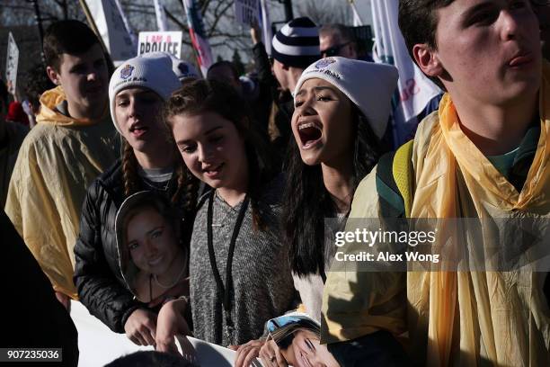 Pro-life activists participate in the 2018 March for Life January 19, 2018 in Washington, DC. Activists gathered in the nation's capital for the...