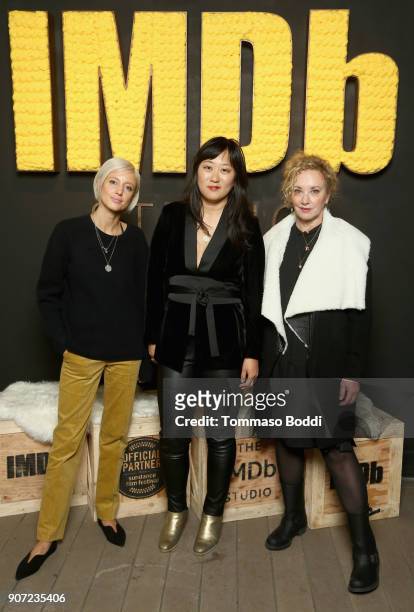 Andrea Riseborough, Christina Choe, and J. Smith-Cameron from 'Nancy' attend The IMDb Studio at The Sundance Film Festival on January 19, 2018 in...