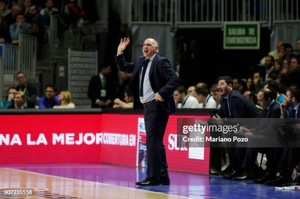 Pablo Laso, Head Coach of Real Madrid in action during the 2017/2018 Turkish Airlines EuroLeague Regular Season game between Unicaja Malaga and Real...