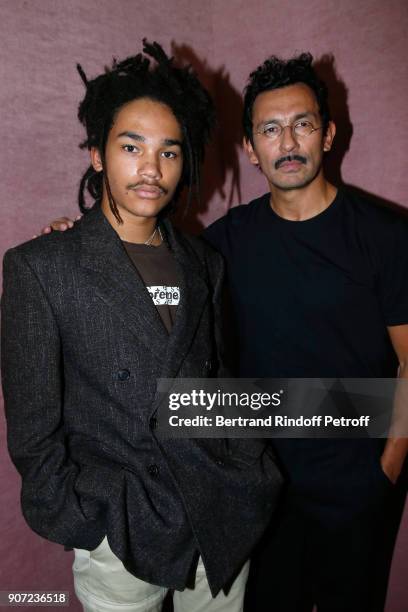 Actor Luka Sabbat and Stylist of Berluti men, Haider Ackermann pose after the Berluti Menswear Fall/Winter 2018-2019 show as part of Paris Fashion...