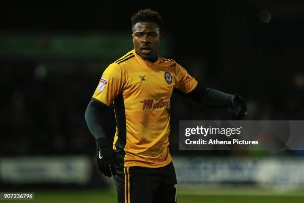 Tyler Reid of Newport County during the Sky Bet League Two match between Newport County and Crawley Town at Rodney Parade on January 19, 2018 in...